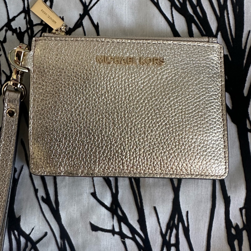 Michael Kors Metallic Leather coin purse and card holder wristlet, gold metallic